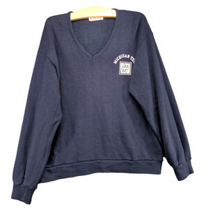 Creslan Rayon Womens Michigan Tech Pullover Sweatshirt Blue Large V-Neck Vintage